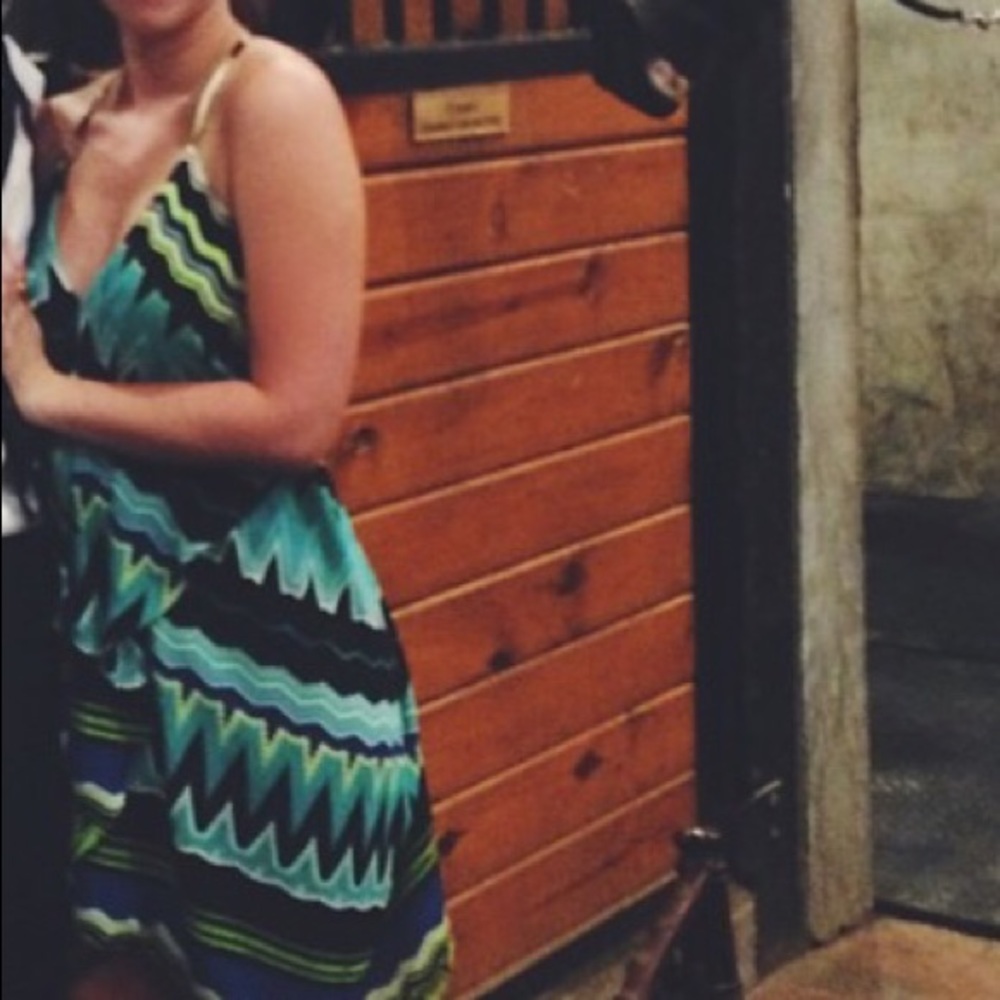 Green and blue cocktail dress